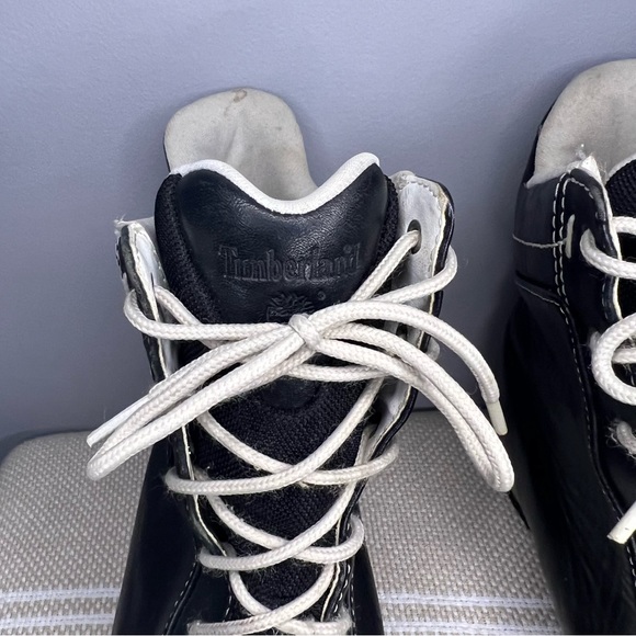 Vintage Timberland Hiking Boots Black White Leather Ankle Top - Picture 4 of 7